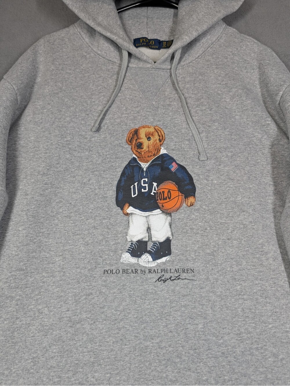 Polo Ralph Lauren Men 2XB Gray Polo Bear USA Basketball Hoodie Big Tall Pullover